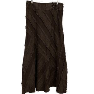 Tribal Brown Wool Blend Fit and Flare Maxi Skirt Fringe Stripes Size 8